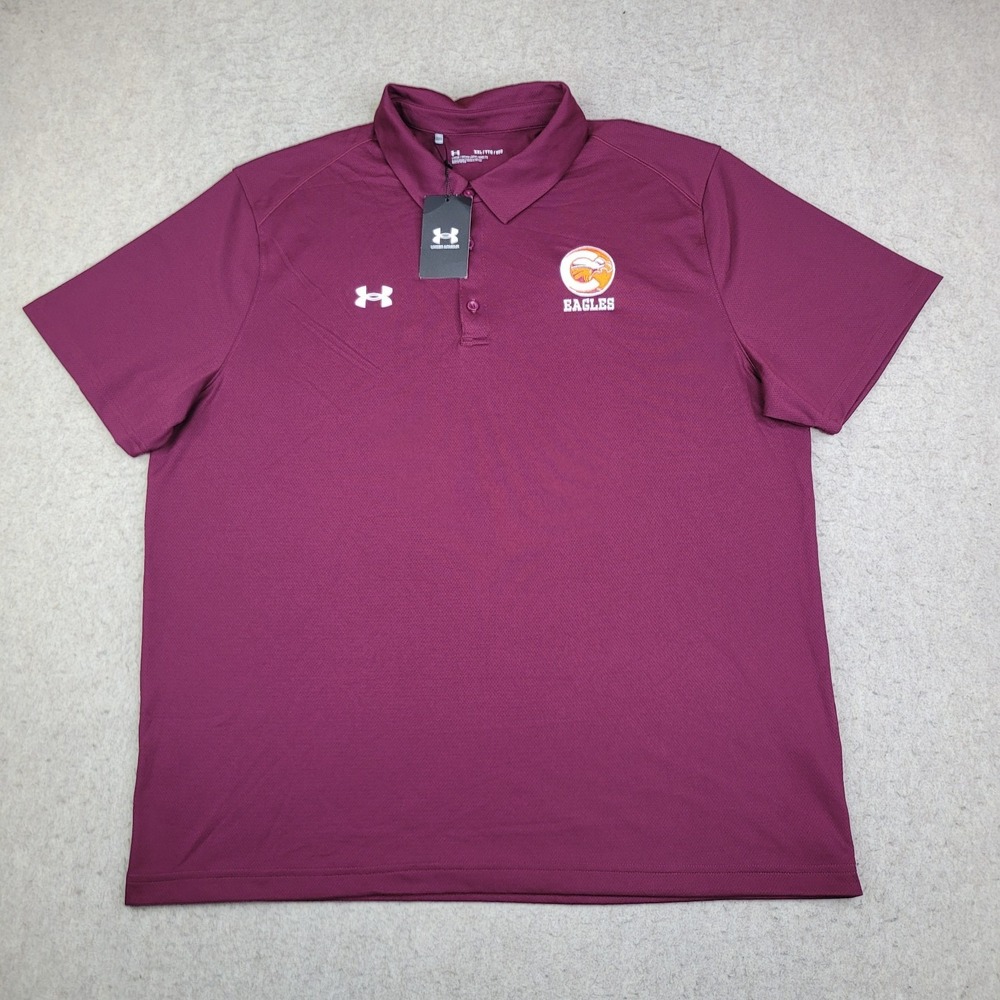 Under Armour Golf Polo Shirt Mens 2XL Maroon Short‎ Sleeve Performance Logo NEW